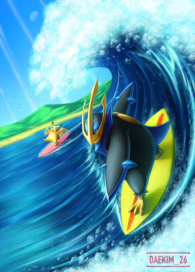 Surfing Empoleon Illustration