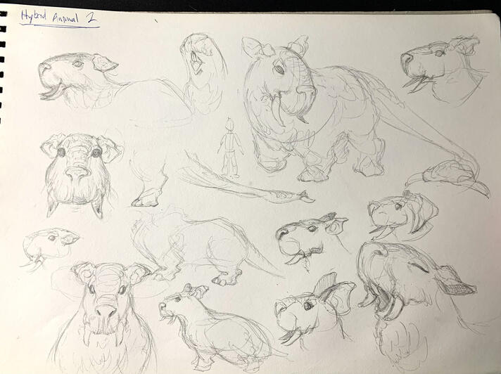 Capybara/African Elephant (Preliminary Sketch)